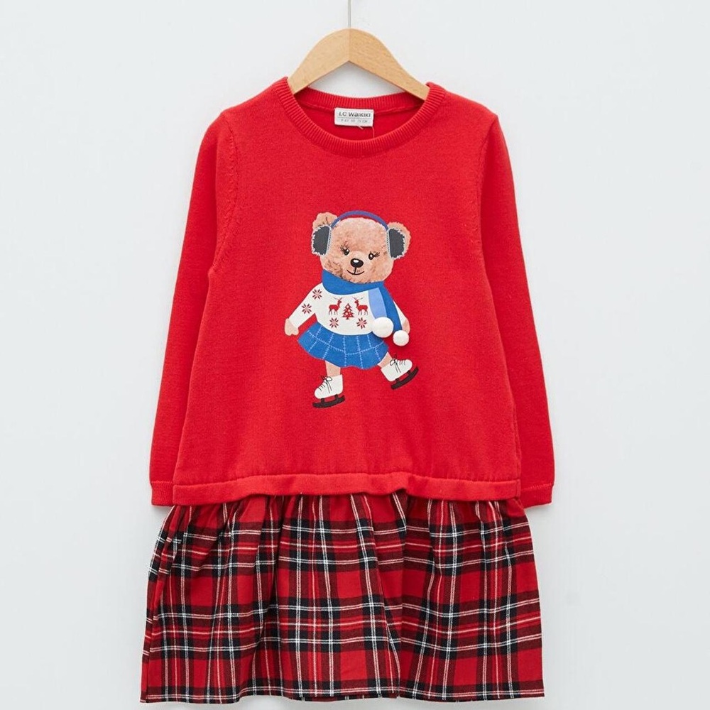 Red Pleated Tiered Sweater Dress